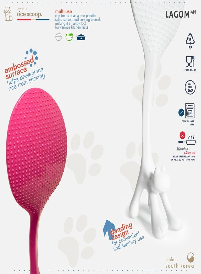 Lagomian Made in Korea, Non-Stick Standing Rice Paddle - Cute Cat Design, Rice Spoon, Rice Scooper, Self-Standing Rice Server, Salad Server, Serving Utensil, Spatula (White) - Image 4